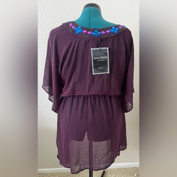 Love Stitch Purple Mesh Jeweled Top size Small - Picture 2 of 5
